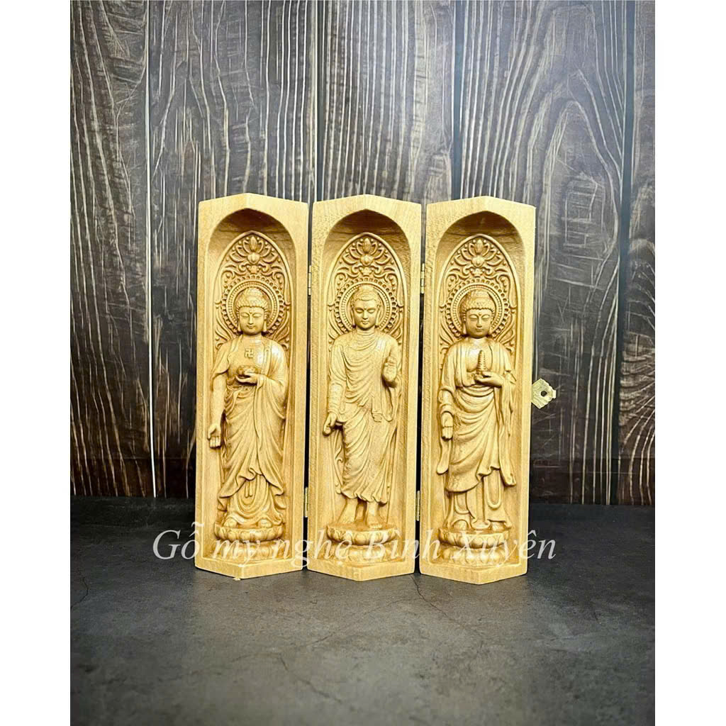 GỖ BỒ ĐỀ 20CM : BỘ TƯỢNG PHẬT A DI ĐÀ - PHẬT THÍCH CA - PHẬT DƯỢC SƯ