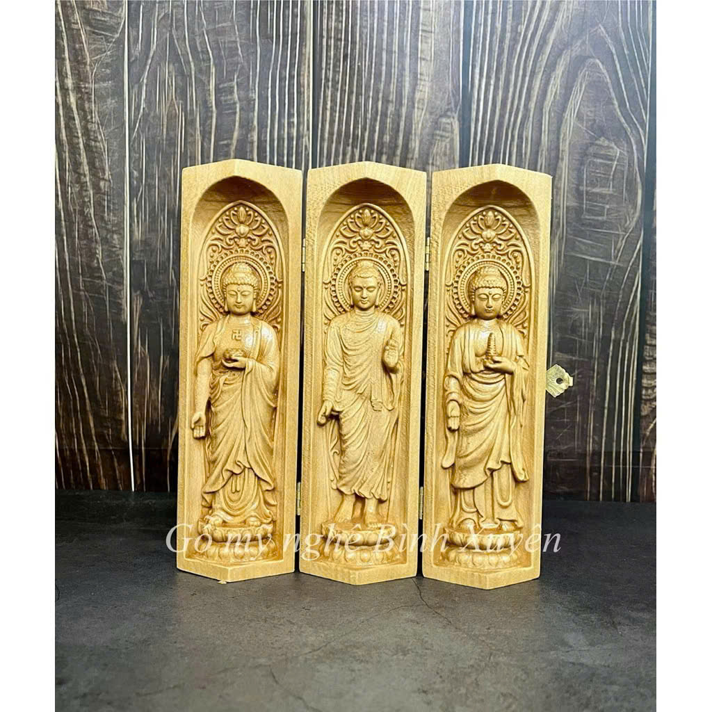 GỖ BỒ ĐỀ 20CM : BỘ TƯỢNG PHẬT A DI ĐÀ - PHẬT THÍCH CA - PHẬT DƯỢC SƯ