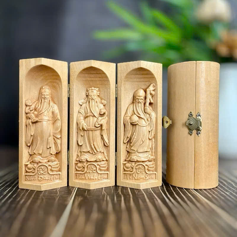 GỖ BỒ ĐỀ 15CM : BỘ TƯỢNG PHÚC - LỘC - THỌ