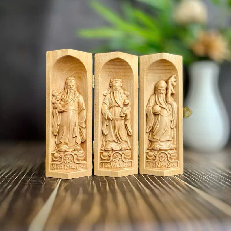 GỖ BỒ ĐỀ 15CM : BỘ TƯỢNG PHÚC - LỘC - THỌ