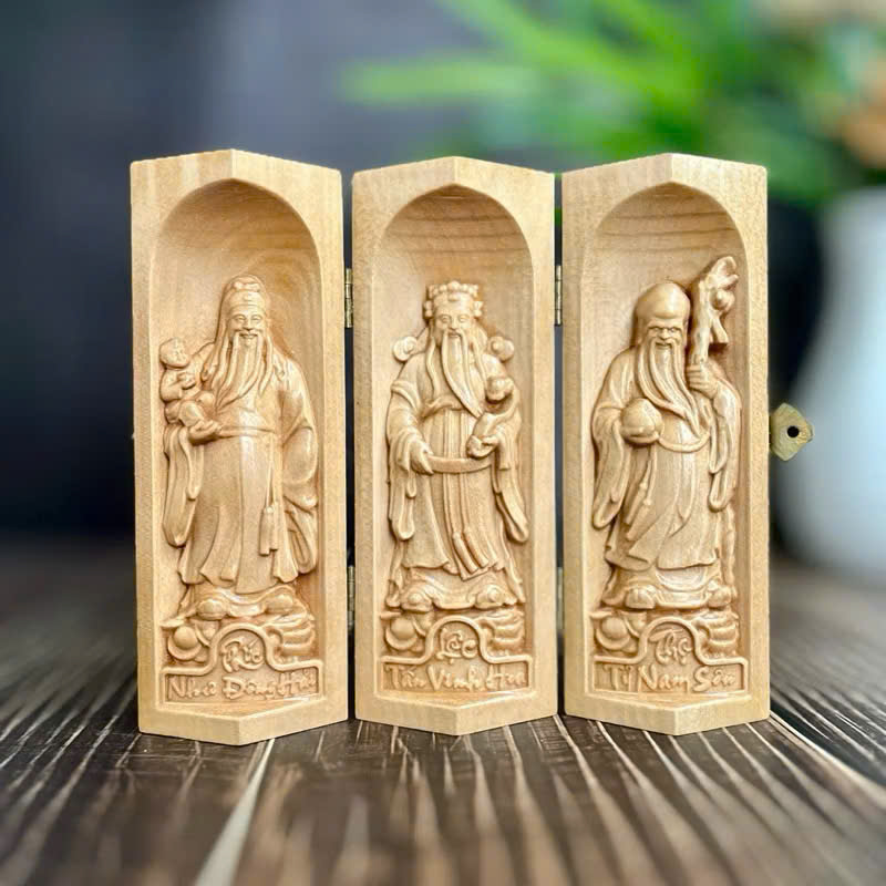 GỖ BỒ ĐỀ 15CM : BỘ TƯỢNG PHÚC - LỘC - THỌ