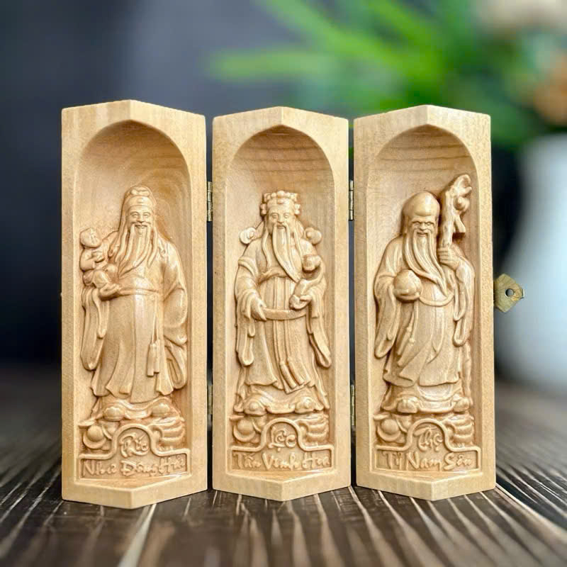 GỖ BỒ ĐỀ 15CM : BỘ TƯỢNG PHÚC - LỘC - THỌ