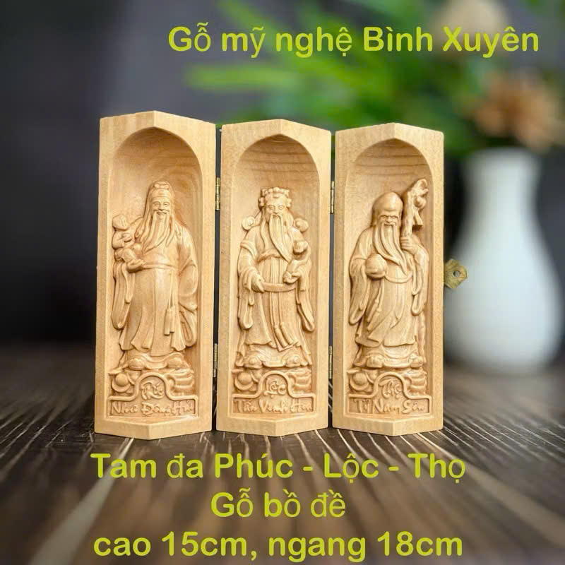 GỖ BỒ ĐỀ 15CM : BỘ TƯỢNG PHÚC - LỘC - THỌ