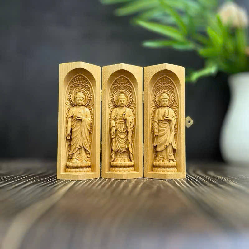 GỖ BỒ ĐỀ 15CM : BỘ TƯỢNG PHẬT A DI ĐÀ - PHẬT THÍCH CA - PHẬT DƯỢC SƯ