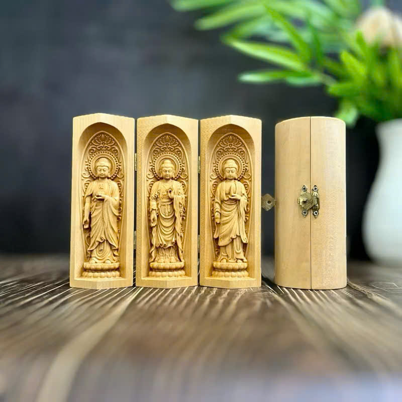 GỖ BỒ ĐỀ 15CM : BỘ TƯỢNG PHẬT A DI ĐÀ - PHẬT THÍCH CA - PHẬT DƯỢC SƯ