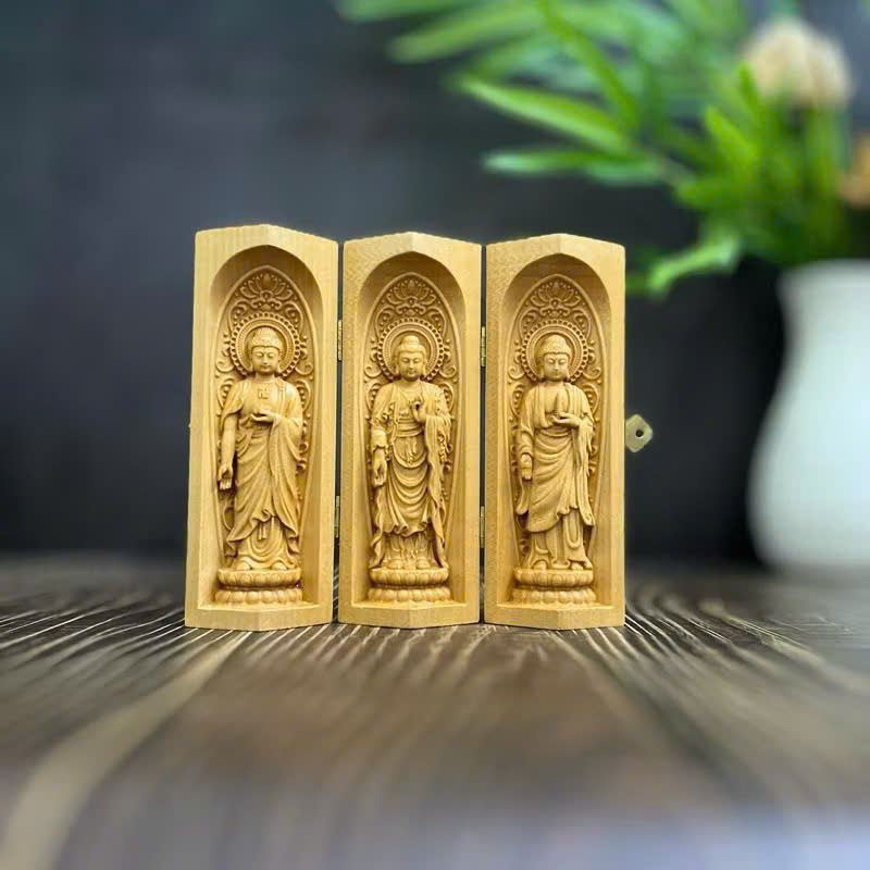 GỖ BỒ ĐỀ 15CM : BỘ TƯỢNG PHẬT A DI ĐÀ - PHẬT THÍCH CA - PHẬT DƯỢC SƯ