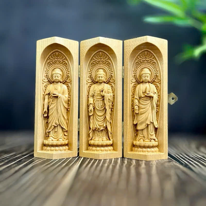 GỖ BỒ ĐỀ 15CM : BỘ TƯỢNG PHẬT A DI ĐÀ - PHẬT THÍCH CA - PHẬT DƯỢC SƯ