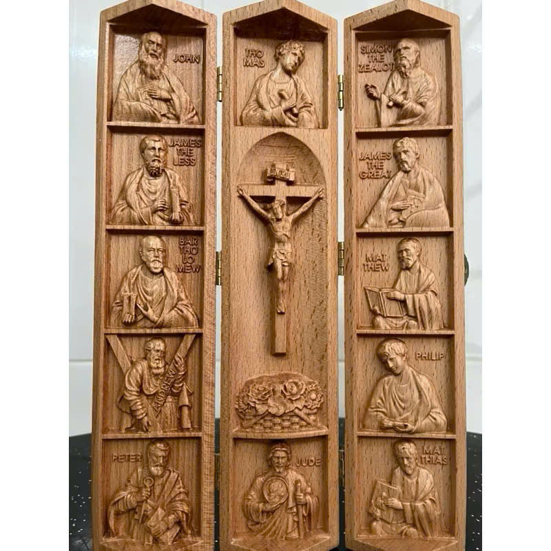 Bộ tượng công giáo Chúa Chịu Nạn và các Thánh Tông Đồ, cao 25cm, gỗ Beech