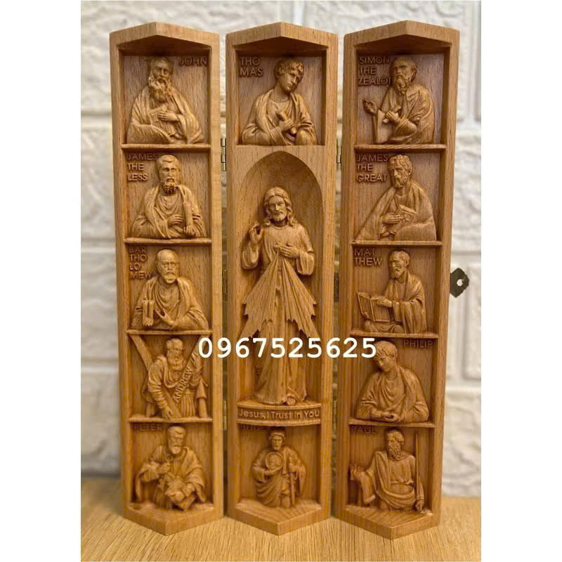 Bộ tượng công giáo Chúa Thương Xót và các Thánh Tông Đồ, cao 25cm, gỗ Beech