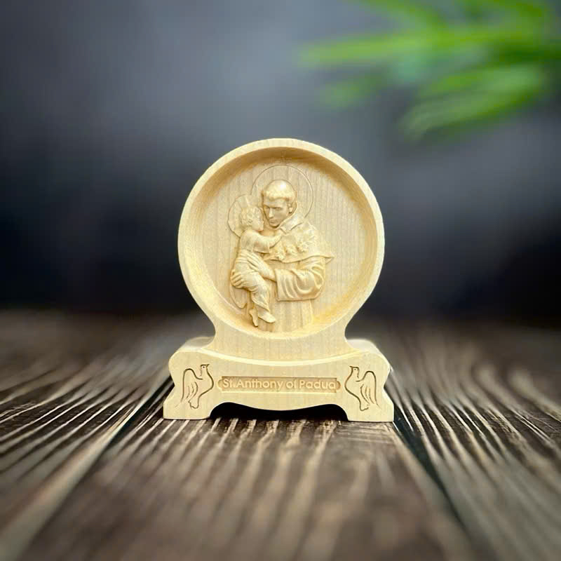PHÙ ĐIÊU ĐỂ BÀN THÁNH AN TÔN (St. Anthony of Padua), CAO 12CM, GỖ MAPLE
