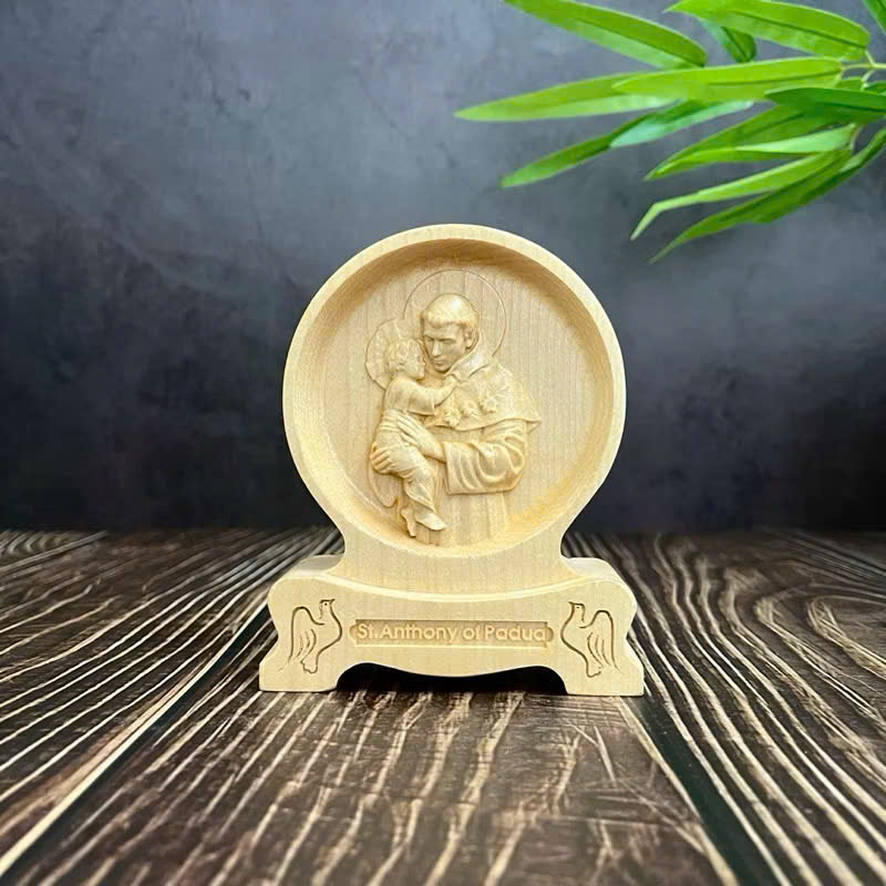 PHÙ ĐIÊU ĐỂ BÀN THÁNH AN TÔN (St. Anthony of Padua), CAO 12CM, GỖ MAPLE