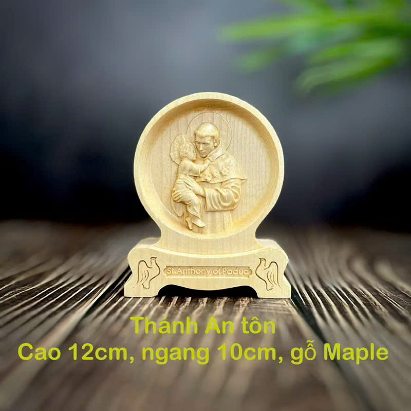 PHÙ ĐIÊU THÁNH AN TÔN CHẠM 2 MẶT GIỐNG NHAU ĐỂ Ô TÔ, CAO 12CM, GỖ MAPLE