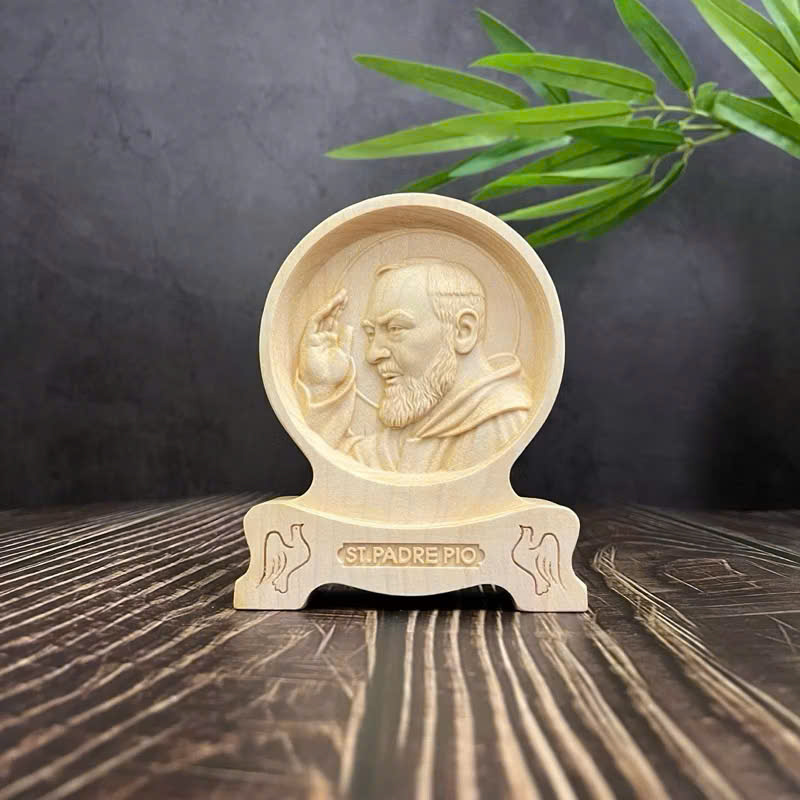PHÙ ĐIÊU ĐỂ BÀN THÁNH PADRE PIO  (Saint Padre Pio), CAO 12CM, GỖ MAPLE