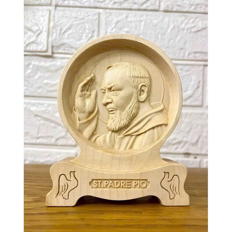 PHÙ ĐIÊU ĐỂ BÀN THÁNH PADRE PIO  (Saint Padre Pio), CAO 12CM, GỖ MAPLE