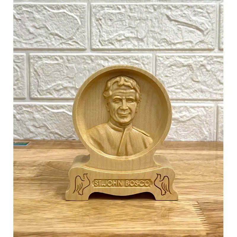 PHÙ ĐIÊU ĐỂ BÀN THÁNH GIOAN BOSCO ( Saint John Bosco), CAO 12CM, GỖ MAPLE