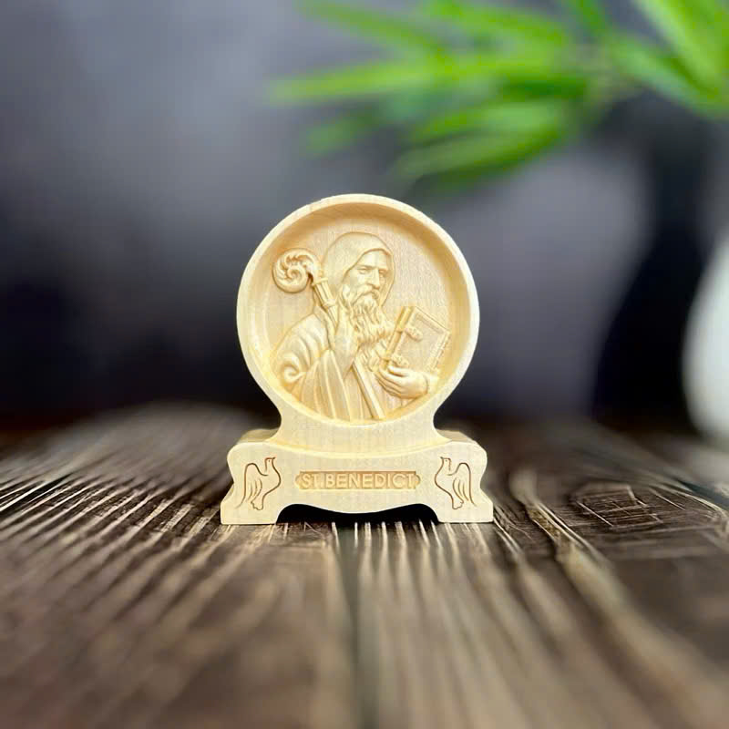 PHÙ ĐIÊU ĐỂ BÀN THÁNH BENEDICT (Saint Benedict ), CAO 12CM, GỖ MAPLE