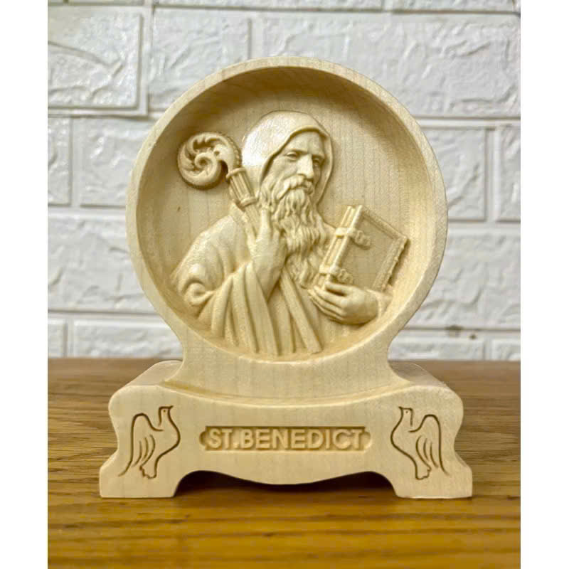 PHÙ ĐIÊU ĐỂ BÀN THÁNH BENEDICT (Saint Benedict ), CAO 12CM, GỖ MAPLE