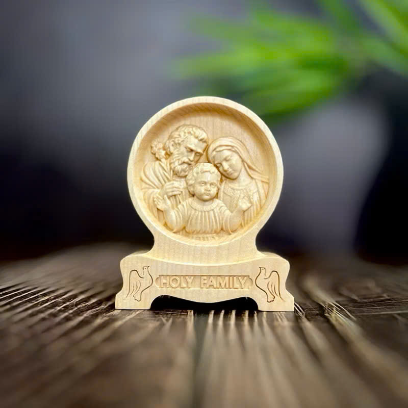 PHÙ ĐIÊU THÁNH GIA THẤT CHẠM 2 MẶT GIỐNG NHAU ĐỂ Ô TÔ, CAO 12CM, GỖ MAPLE