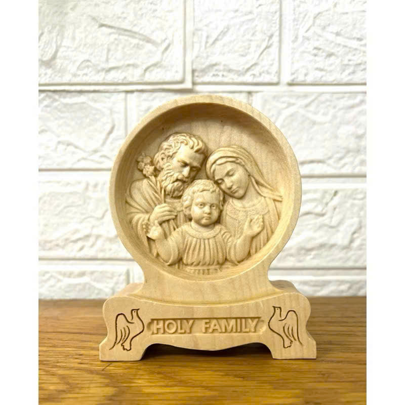 PHÙ ĐIÊU ĐỂ BÀN THÁNH GIA THẤT (The Holy Family) , CAO 12CM, GỖ MAPLE