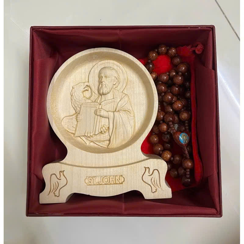 PHÙ ĐIÊU ĐỂ BÀN THÁNH GIOAN TÔNG ĐỒ (John the Apostle / John the Evangelist), CAO 12CM, GỖ MAPLE