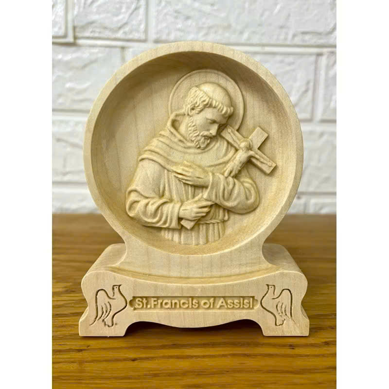 PHÙ ĐIÊU ĐỂ BÀN THÁNH FRANCIS OF ASSISI (Saint Francis of Assisi), CAO 12CM, GỖ MAPLE