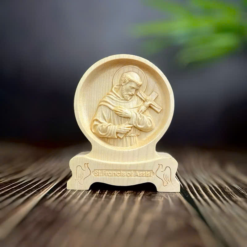 PHÙ ĐIÊU ĐỂ BÀN THÁNH FRANCIS OF ASSISI (Saint Francis of Assisi), CAO 12CM, GỖ MAPLE