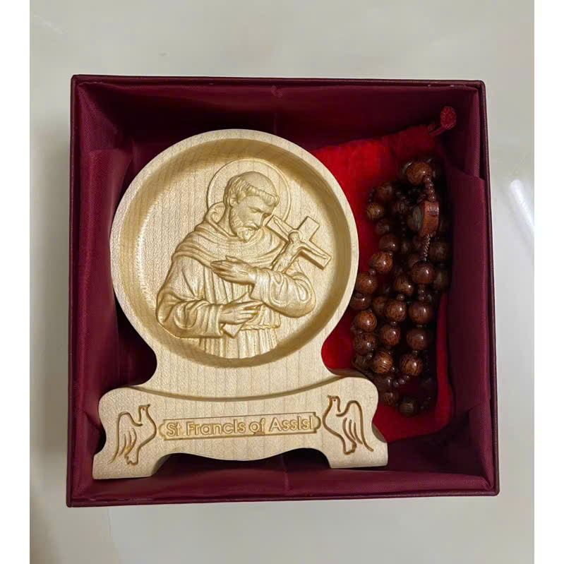 PHÙ ĐIÊU ĐỂ BÀN THÁNH FRANCIS OF ASSISI (Saint Francis of Assisi), CAO 12CM, GỖ MAPLE