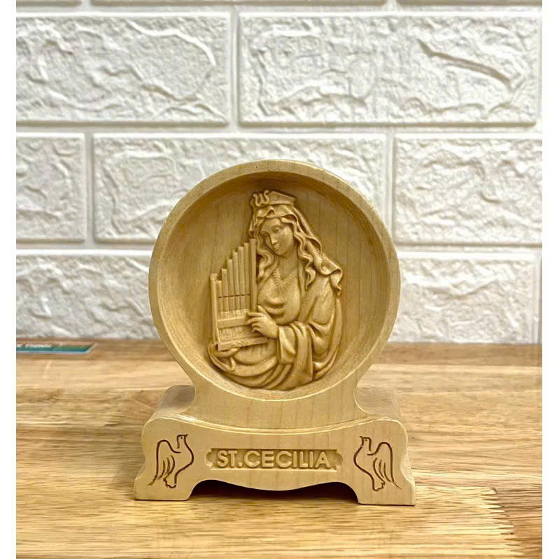 PHÙ ĐIÊU ĐỂ BÀN THÁNH CECILIA ( Saint Cecilia), CAO 12CM, GỖ MAPLE