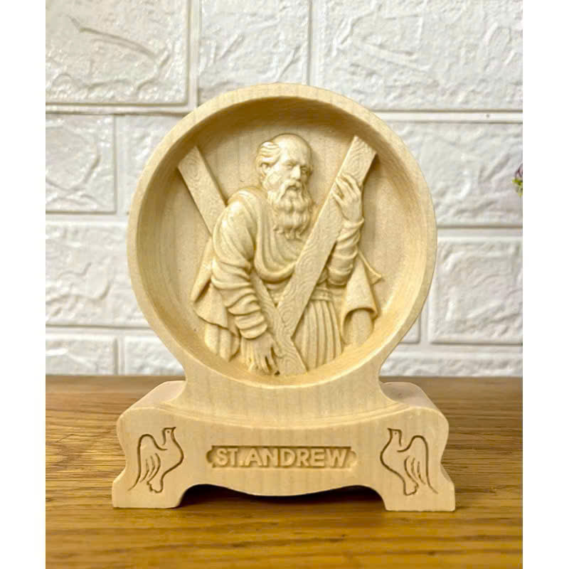 PHÙ ĐIÊU ĐỂ BÀN THÁNH AN RÊ TÔNG ĐỒ (Saint Andrew), CAO 12CM, GỖ MAPLE