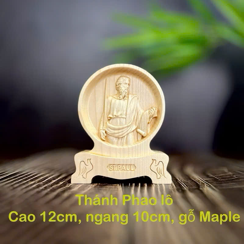 PHÙ ĐIÊU ĐỂ BÀN THÁNH PHAOLÔ (Saint Paul), CAO 12CM, GỖ MAPLE
