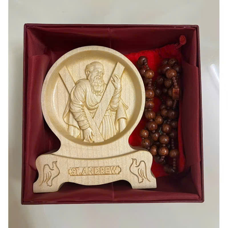 PHÙ ĐIÊU ĐỂ BÀN THÁNH AN RÊ TÔNG ĐỒ (Saint Andrew), CAO 12CM, GỖ MAPLE
