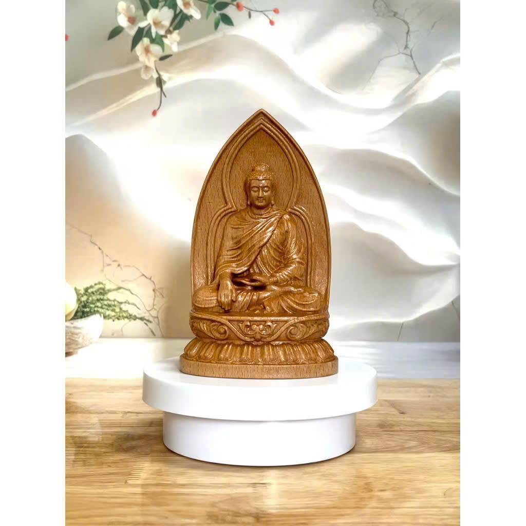 Tượng Phật Thích Ca Mâu Ni gỗ beech, cao 15cm