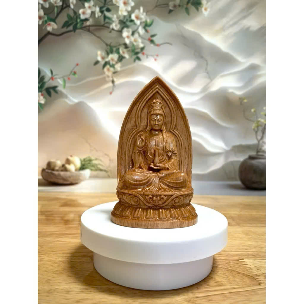 Tượng Phật Quan Thế Âm Bồ Tát, gỗ beech, cao 13cm