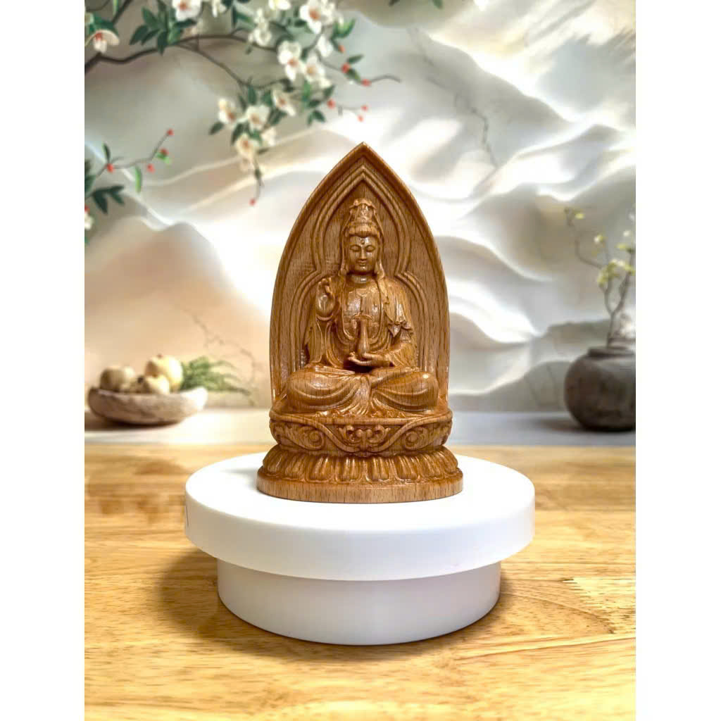 Tượng Phật Quan Thế Âm Bồ Tát, gỗ beech, cao 13cm