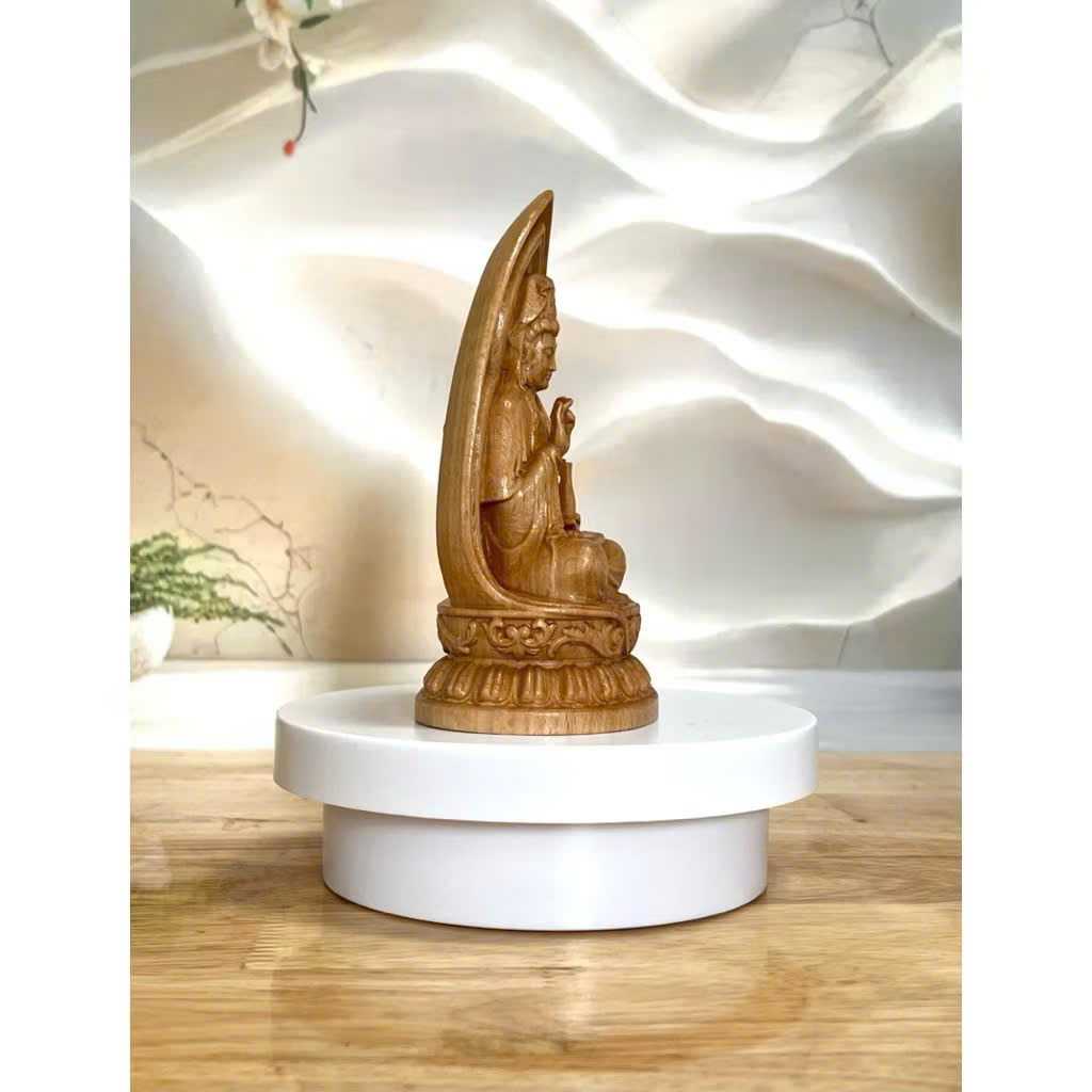 Tượng Phật Quan Thế Âm Bồ Tát, gỗ beech, cao 13cm