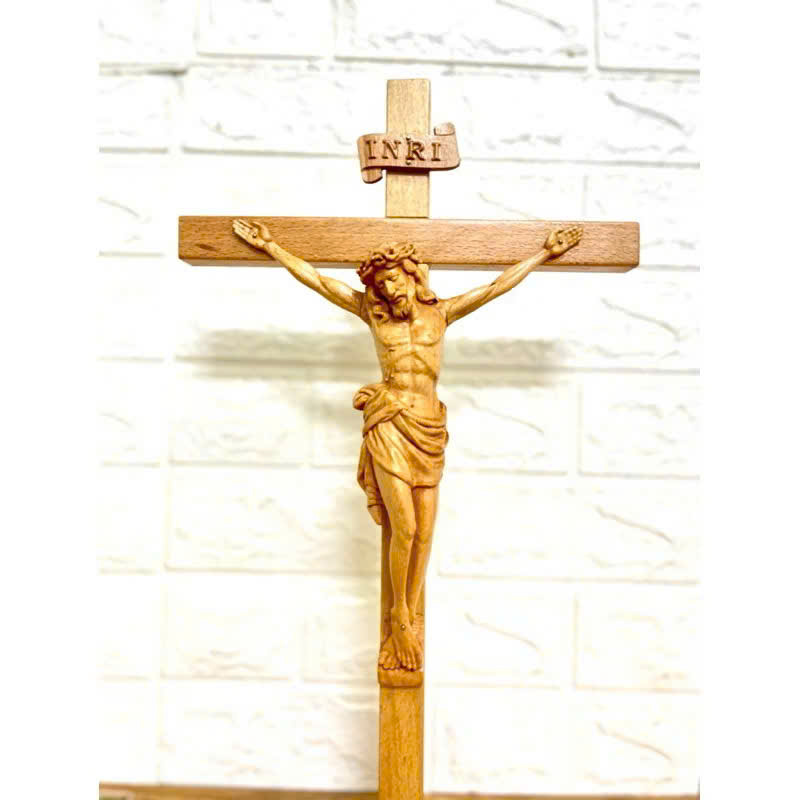 TƯỢNG CHÚA CHỊU NẠN CAO 20CM, THÁNH GIÁ 35CM CÓ ĐẾ ,GỖ BEECH