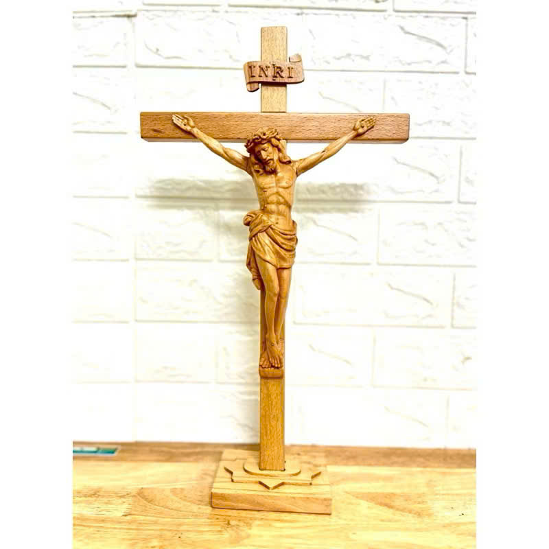 TƯỢNG CHÚA CHỊU NẠN CAO 20CM, THÁNH GIÁ 35CM CÓ ĐẾ ,GỖ BEECH