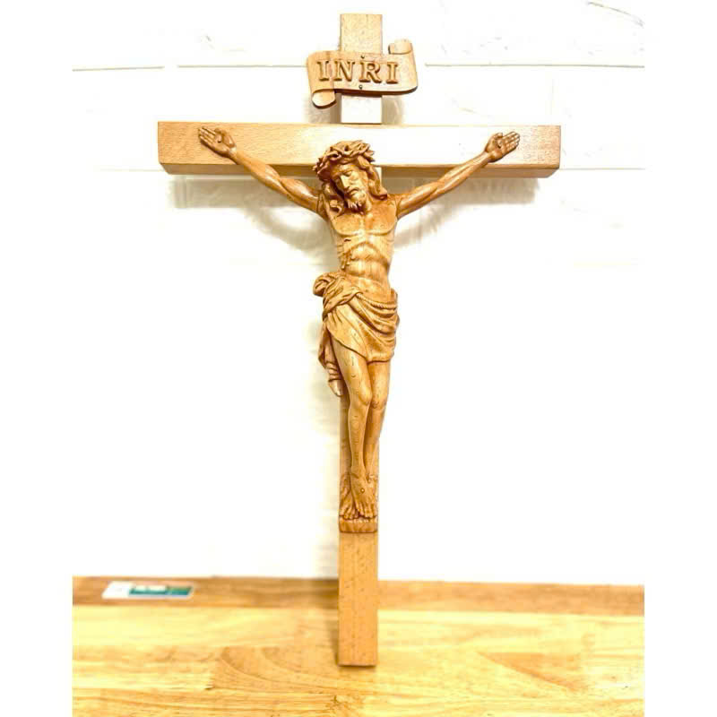 TƯỢNG CHÚA CHỊU NẠN,  CAO 25CM, THÁNH GIÁ 45CM TREO TƯỜNG, GỖ BEECH