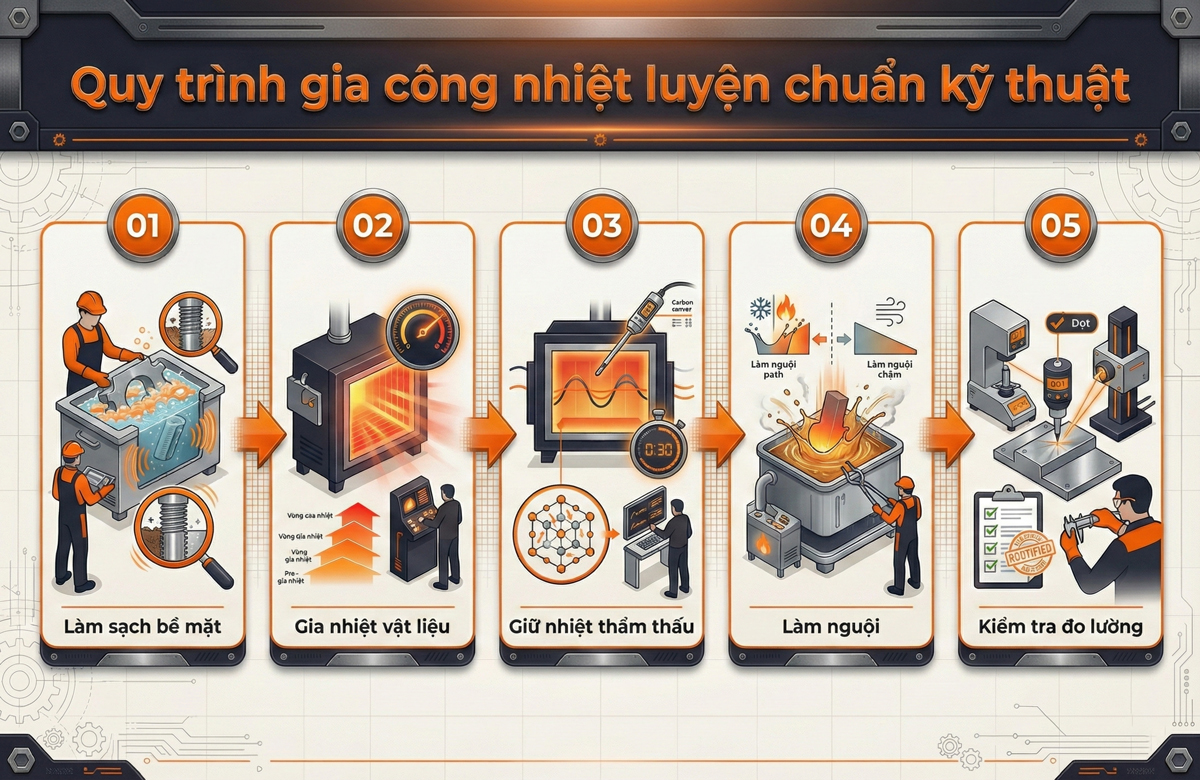 Giải Mã Quy Trình Gia Công Nhiệt Luyện Kim Loại: Bản Chất Và Các Bước Chuẩn Kỹ Thuật
