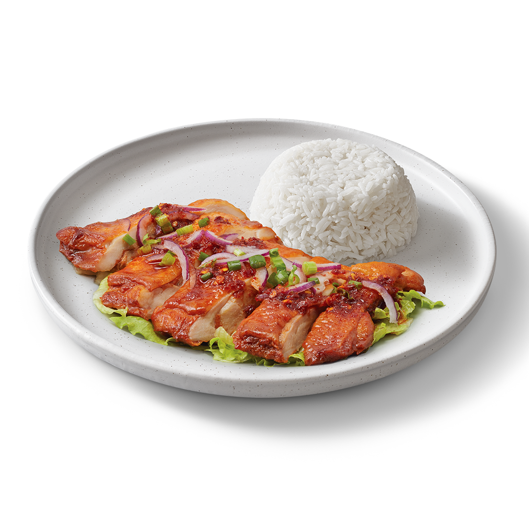 Rice with spicy grilled chicken Thai sauce
