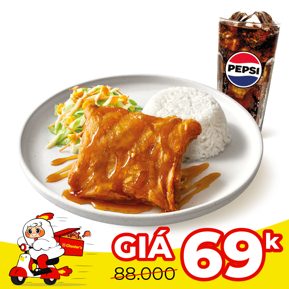 Rice with chicken fish sauce + Pepsi