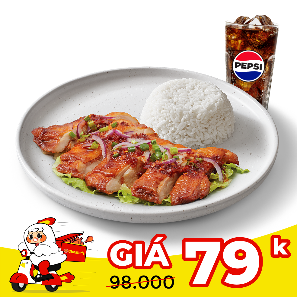 Rice with grilled chicken Thai sauce + Pepsi