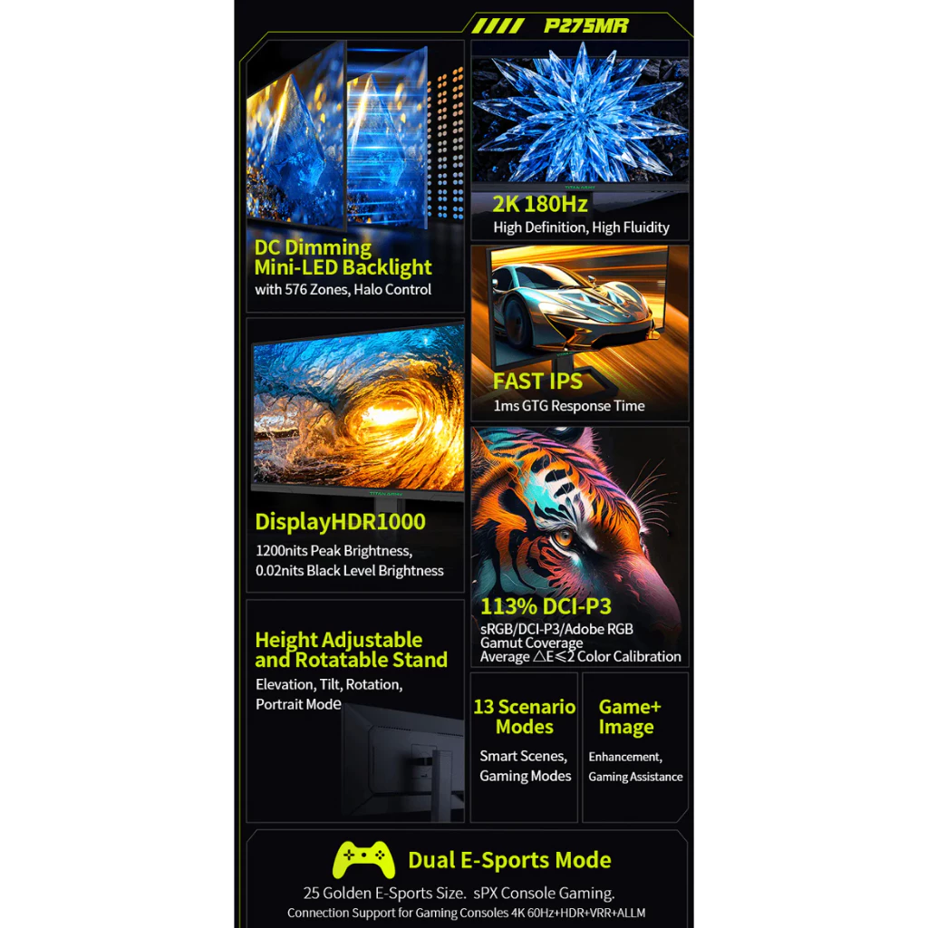 [ORDER]Màn Hình Gaming TITAN ARMY P275MR 27" 2K QHD 180Hz 1ms | Mini-LED 576 Vùng | HDR1000 | Fast IPS | Chuẩn Màu Đồ Họa