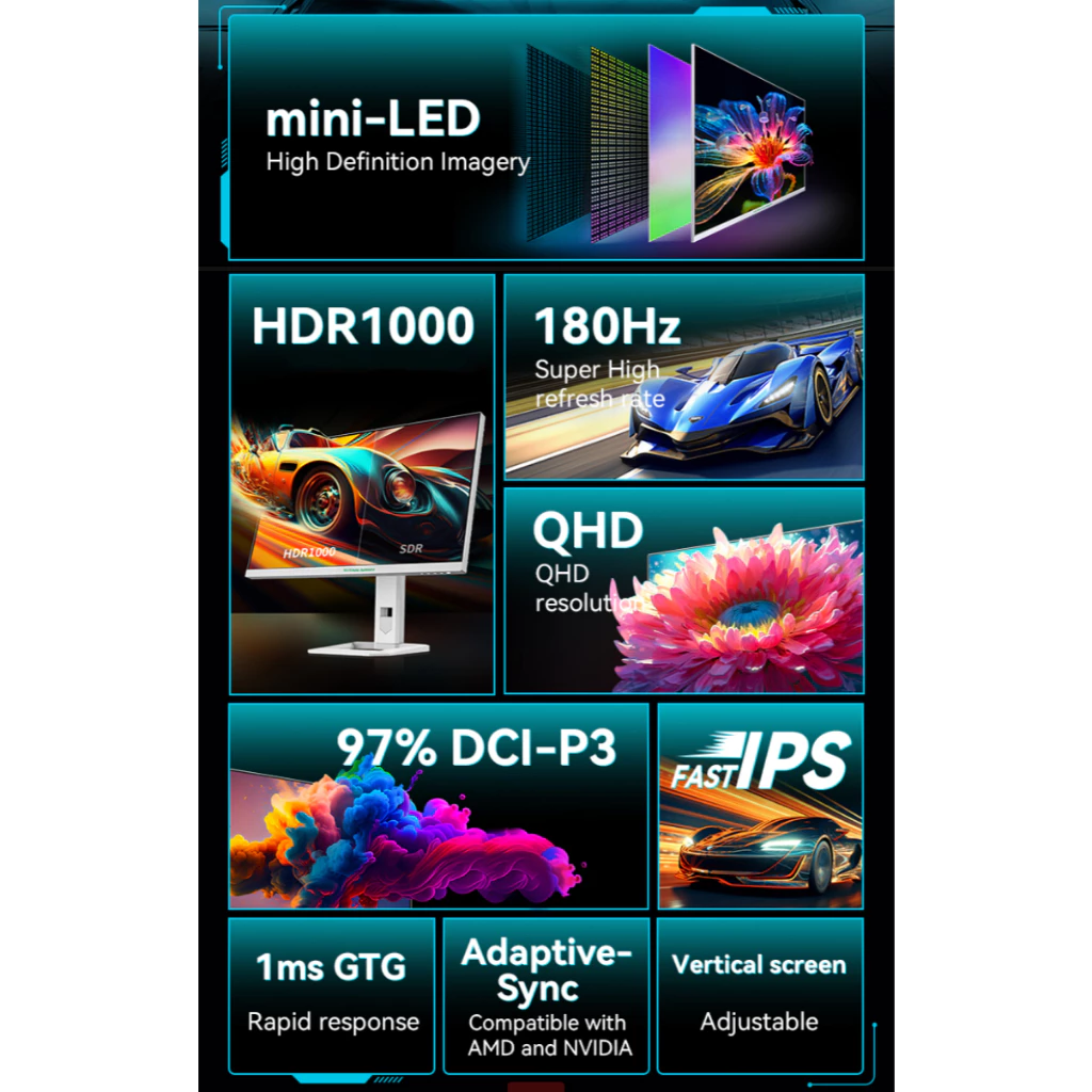 [ORDER]Màn Hình TITAN ARMY P27A6R 27" Mini-LED QHD 2K 180Hz | Fast IPS | HDR1000 | Chân đế Công thái học 🎮