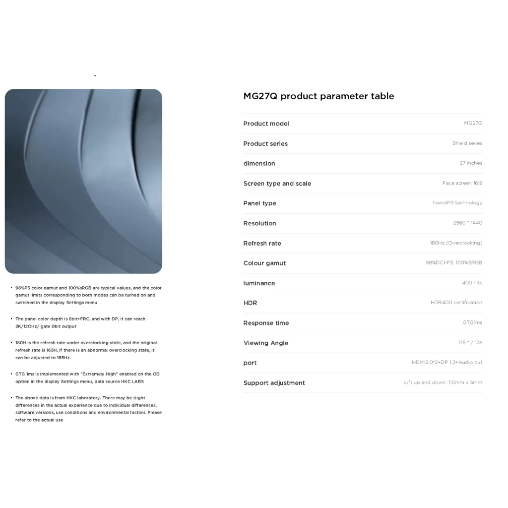 [ORDER]Màn Hình HKC MG27Q 27 inch 2K NanoIPS 180Hz HDR400 - Siêu Nét, Siêu Mượt, Siêu Đã
