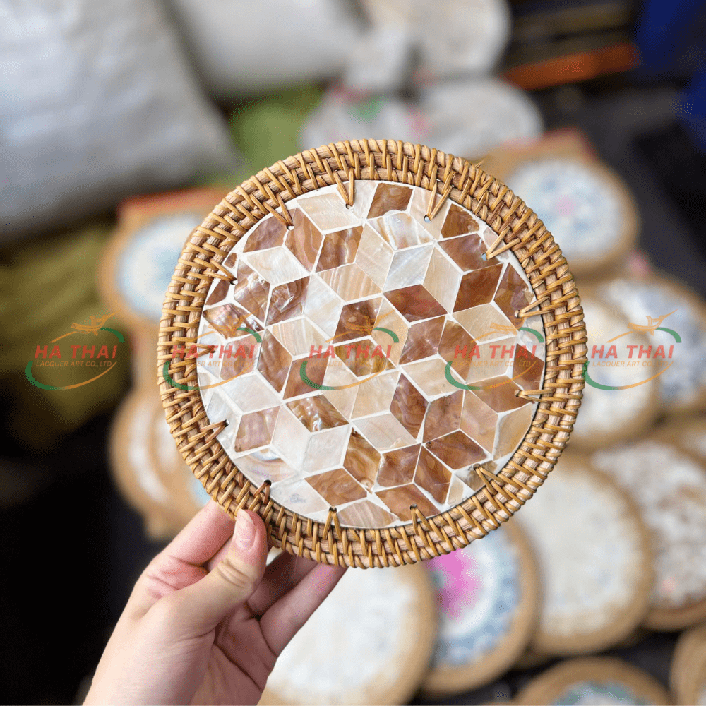 Large Brown Mother-of-Pearl Coaster with Geometric Pattern (MPC24)
