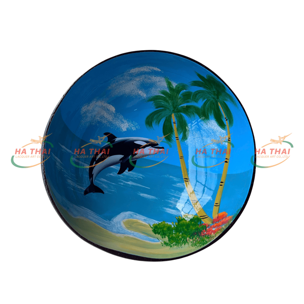 Tropical Seascape Lacquer Coconut Bowl (CB076)
