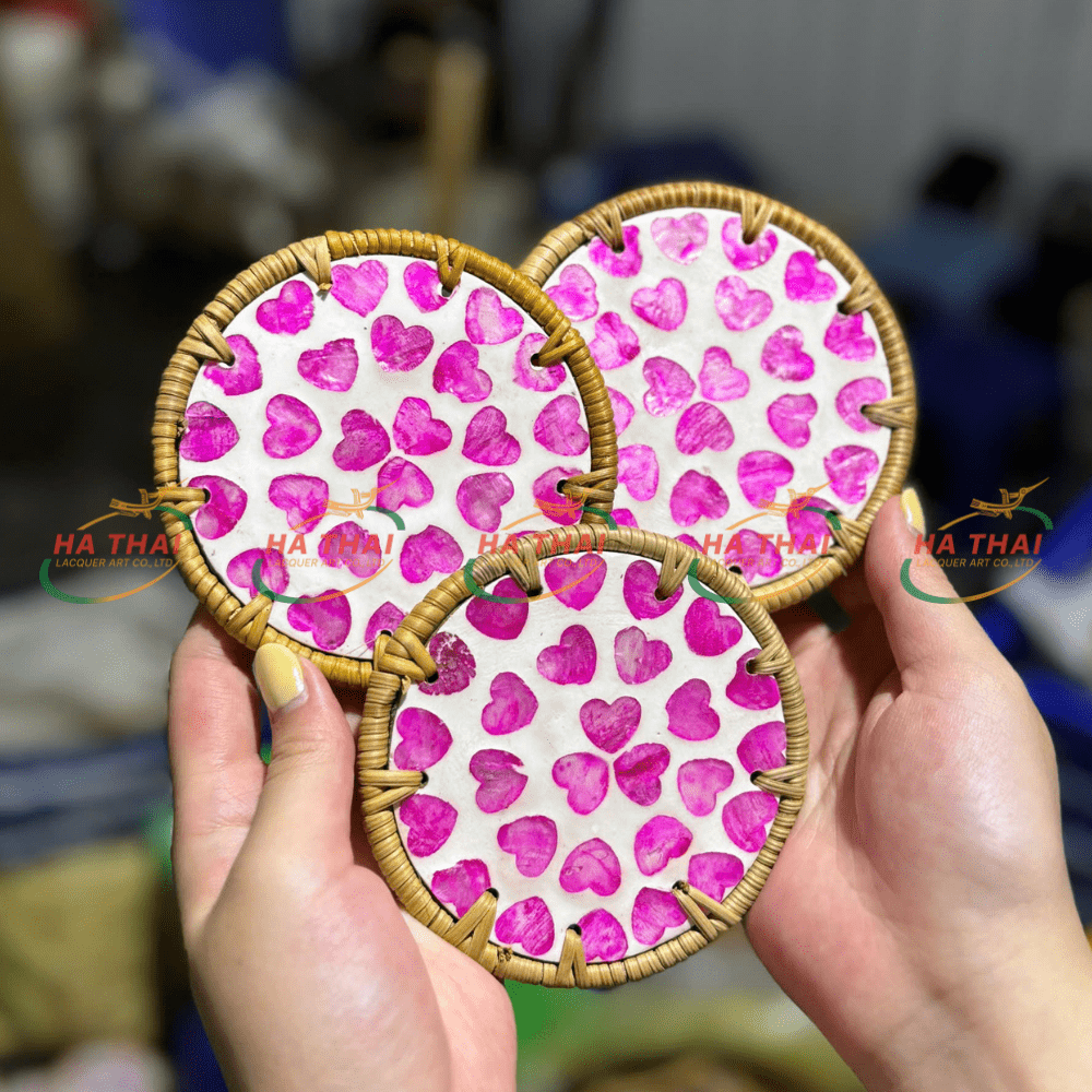 Pink Heart Mother-of-Pearl Coaster (HC021)