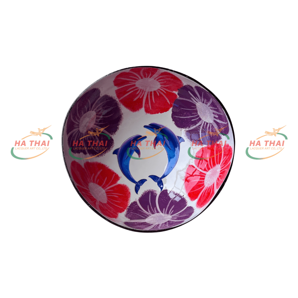 Bulk Decorative Coconut Bowl With Dolphin (CB092)