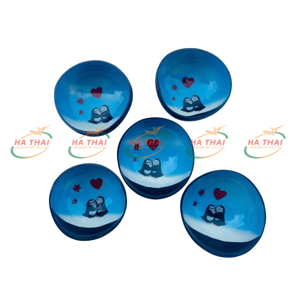 Handicraft Coconut Bowl with Penguin Drawing
